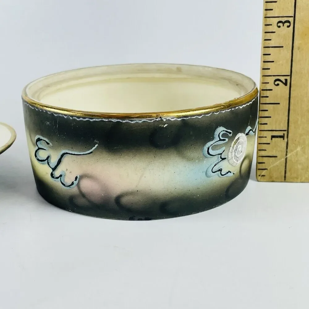 Dragon Ware Round Jewelry Trinket Box 4.25” Moriage Porcelain Hand Painted Japan